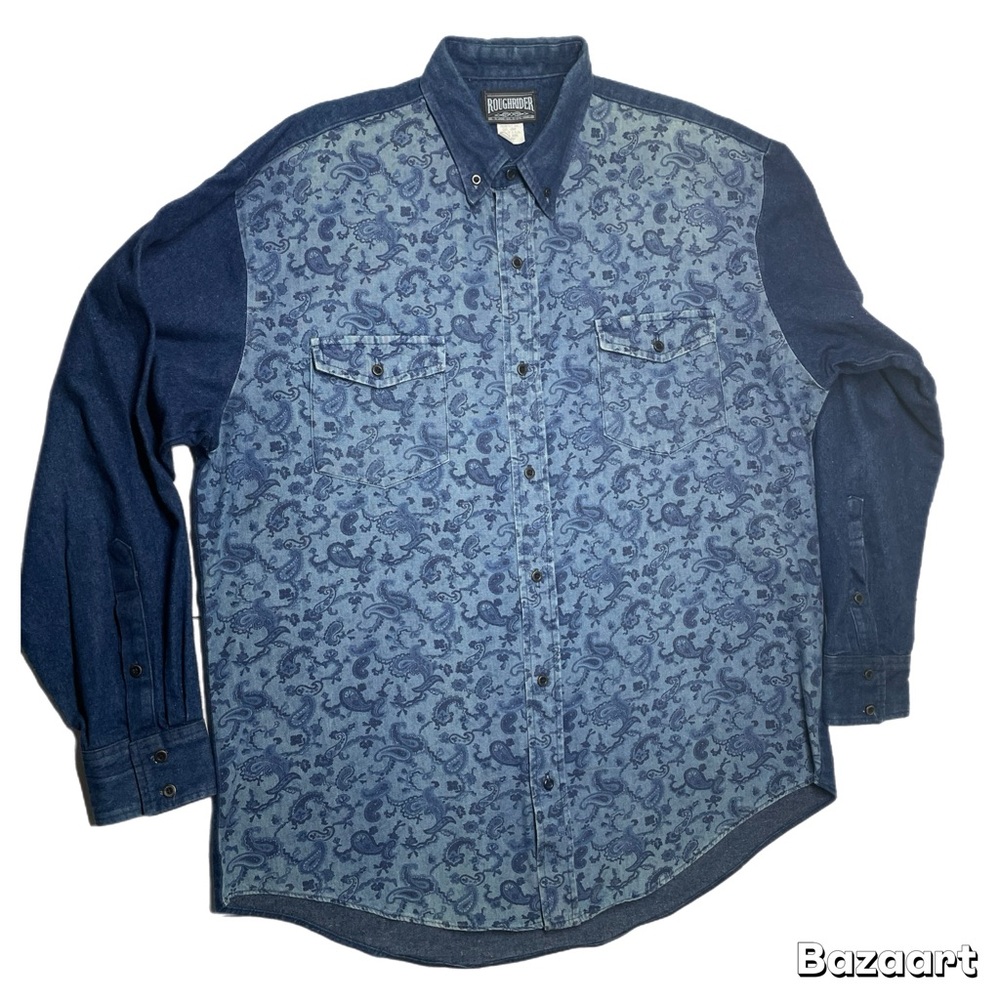 Vintage Men’s RoughRider Rodeo Denim Paisley Western Shirt